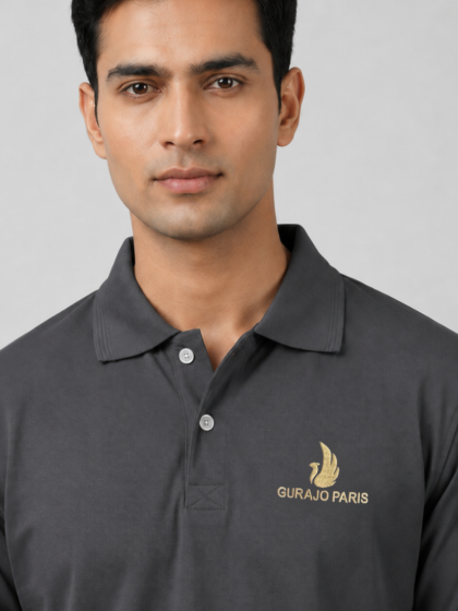 Men’s Dark Grey Polyester Matty Half Sleeve Polo T-Shirt