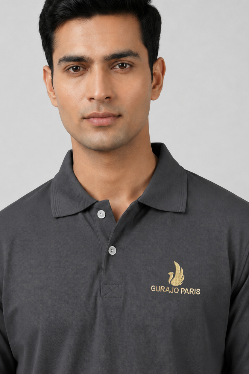 Men’s Dark Grey Polyester Matty Half Sleeve Polo T-Shirt