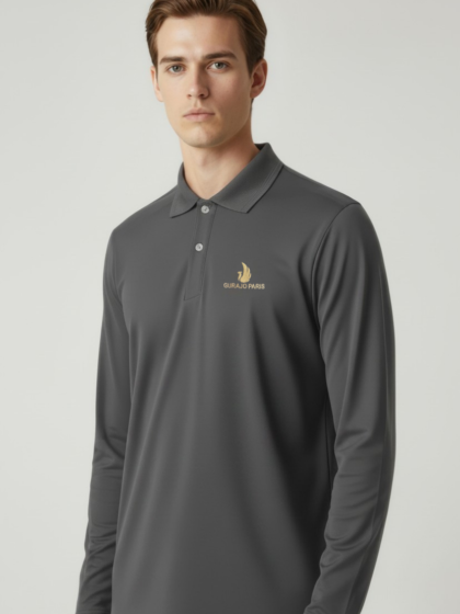 Men’s Dark Grey Polyester Matty Full Sleeve Polo T-Shirt