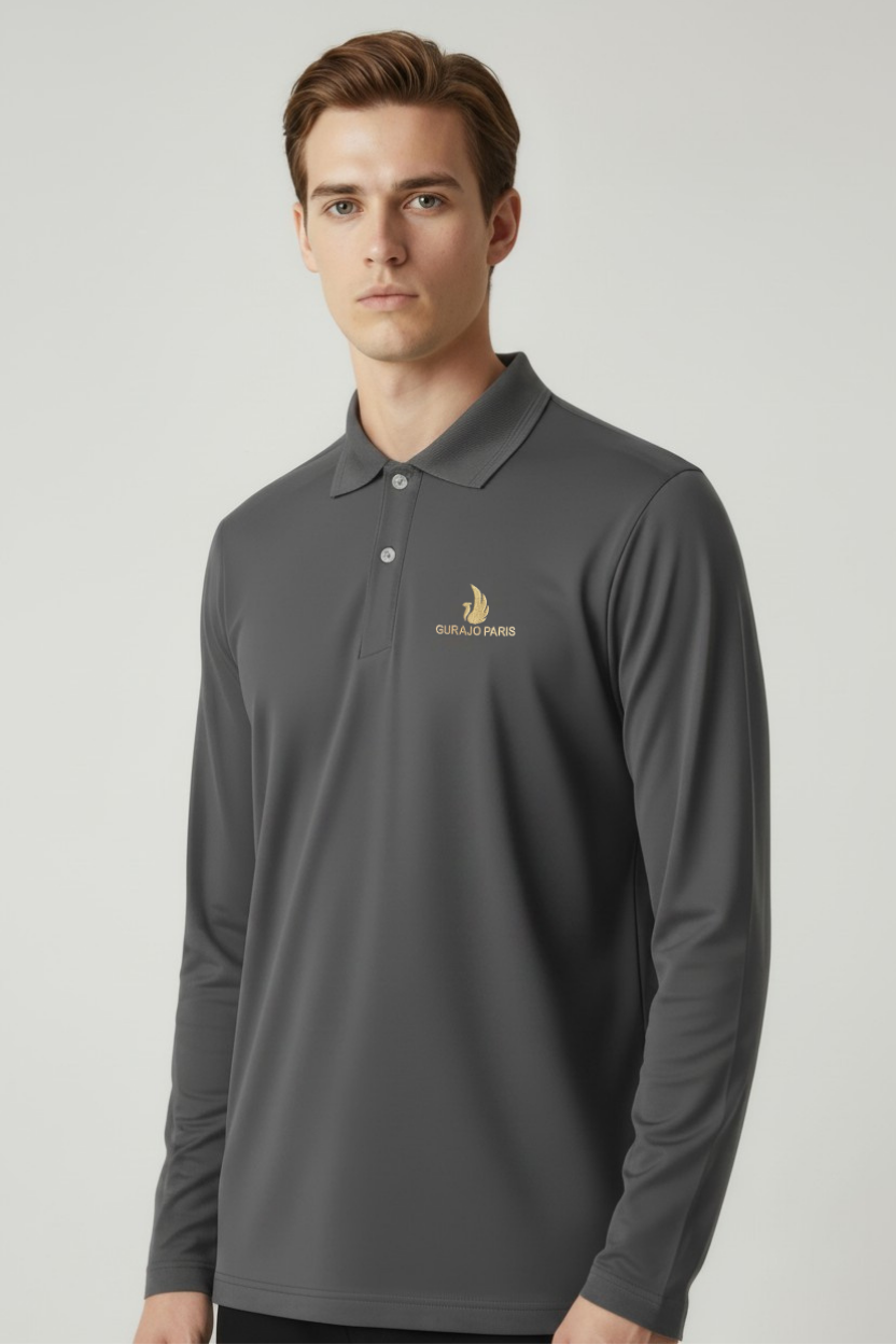 Men’s Dark Grey Polyester Matty Full Sleeve Polo T-Shirt