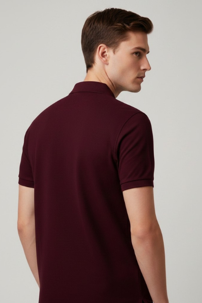 Men’s Maroon Cotton Matty Half Sleeve Polo T-Shirt - Image 2