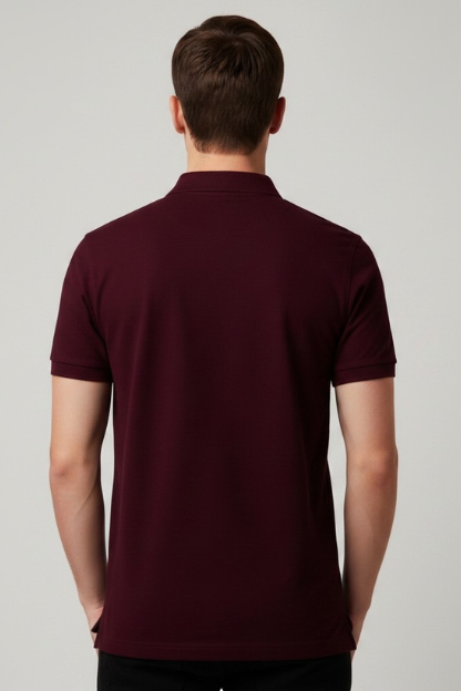 Men’s Maroon Cotton Matty Half Sleeve Polo T-Shirt - Image 3