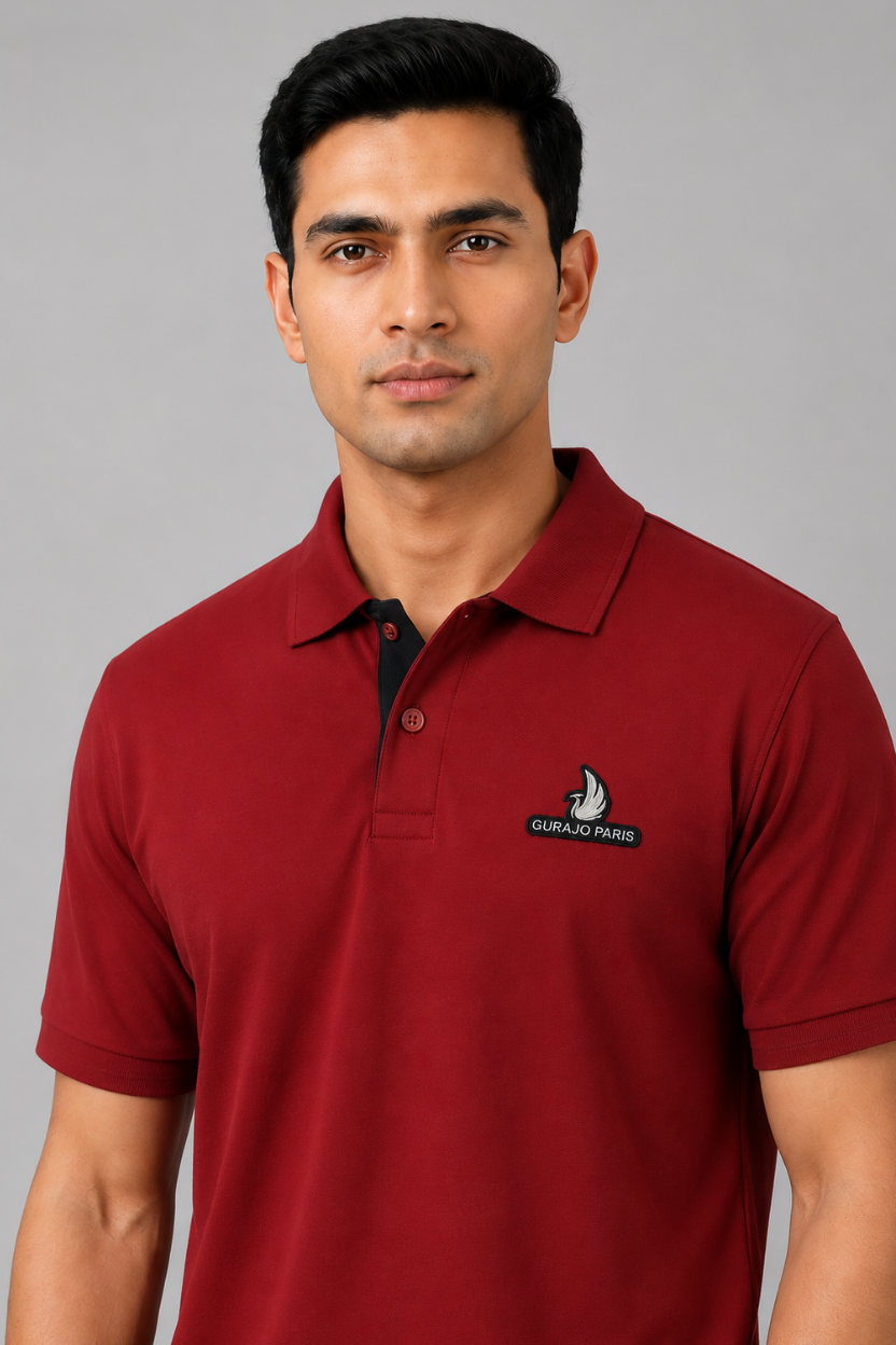 Men’s Dark Red Cotton Matty Half Sleeve Polo T-Shirt - Image 2