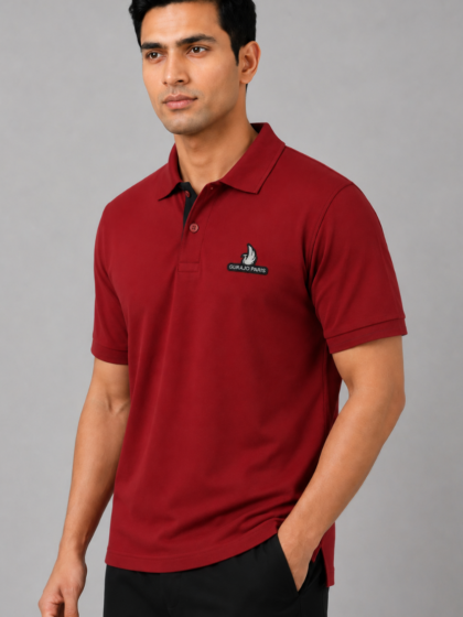 Men’s Dark Red Cotton Matty Half Sleeve Polo T-Shirt