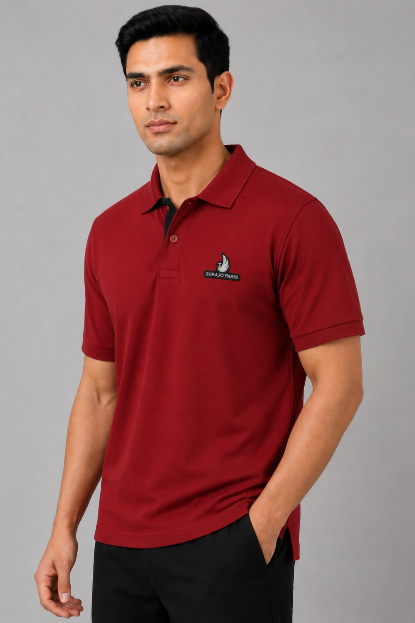 Men’s Dark Red Cotton Matty Half Sleeve Polo T-Shirt