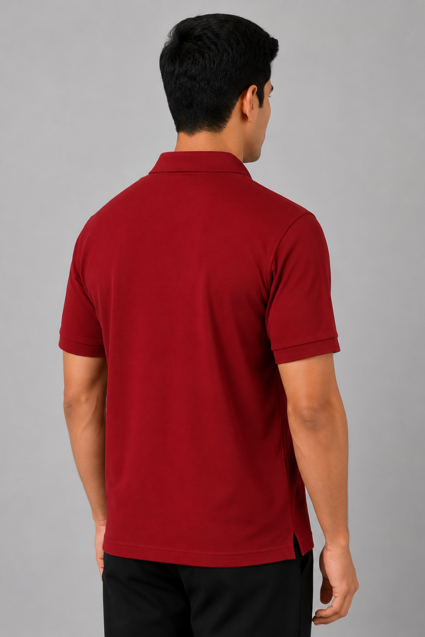 Men’s Dark Red Cotton Matty Half Sleeve Polo T-Shirt - Image 3