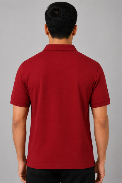 Men’s Dark Red Cotton Matty Half Sleeve Polo T-Shirt - Image 4