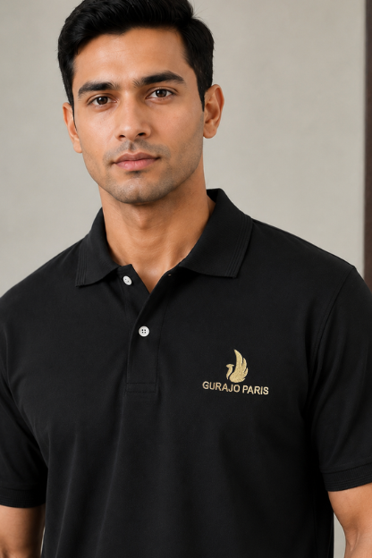Men’s Black Polyester Matty Half Sleeve Polo T-Shirt - Image 2