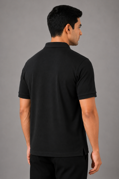 Men’s Black Polyester Matty Half Sleeve Polo T-Shirt - Image 4