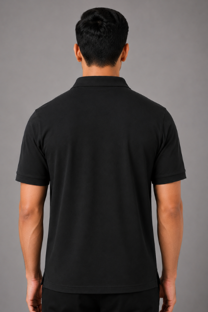 Men’s Black Polyester Matty Half Sleeve Polo T-Shirt - Image 3