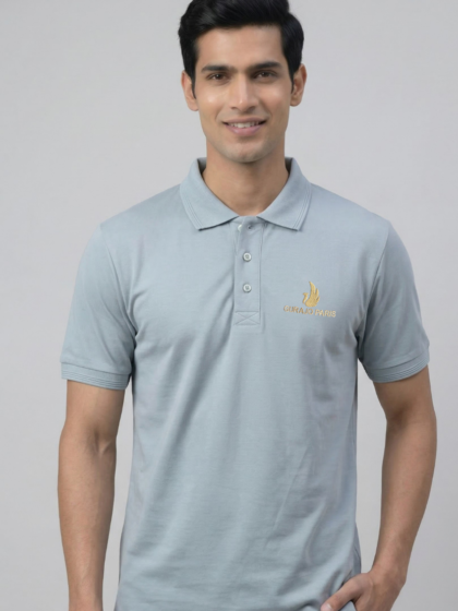 Men’s Light Grey Polyester Matty Half Sleeve Polo T-Shirt
