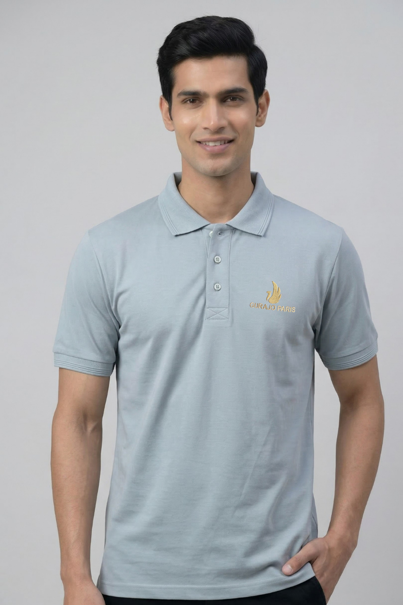Men’s Light Grey Polyester Matty Half Sleeve Polo T-Shirt