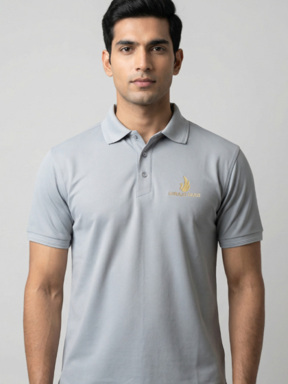 Men’s Light Grey Polyester Matty Half Sleeve Polo T-Shirt