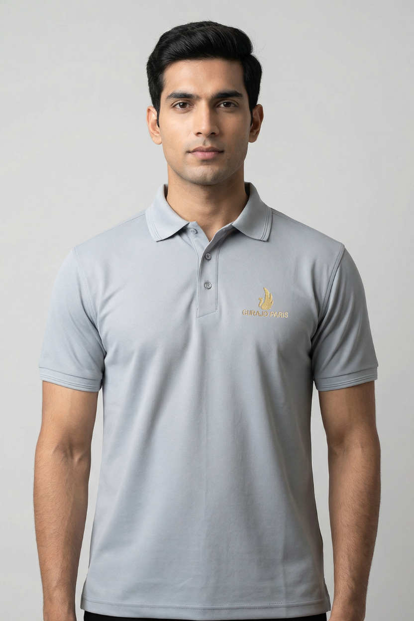 Men’s Light Grey Polyester Matty Half Sleeve Polo T-Shirt