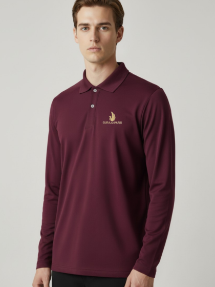 Men’s Maroon Polyester Matty Full Sleeve Polo T-Shirt