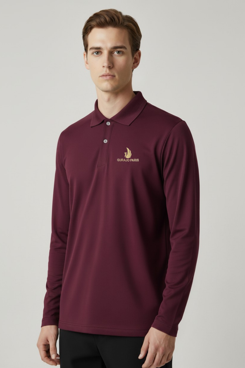 Men’s Maroon Polyester Matty Full Sleeve Polo T-Shirt