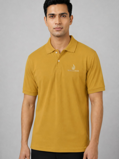 Men’s Mustard Polyester Matty Half Sleeve Polo T-Shirt