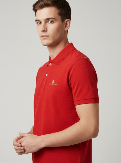 Men’s Red Cotton Matty Half Sleeve Polo T-Shirt