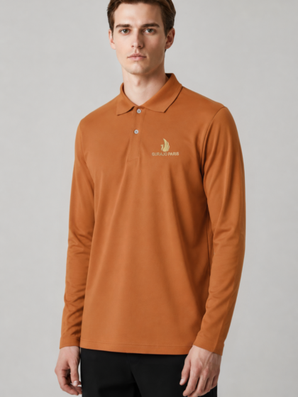 Men’s Rust Orange Polyester Matty Full Sleeve Polo T-Shirt