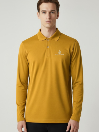 Men’s Yellow Polyester Matty Full Sleeve Polo T-Shirt